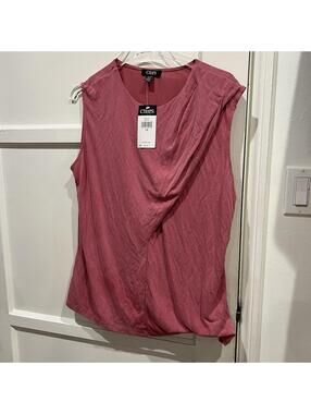 CHAPS Monet Pink Twist Front Sleeveless Top NWT Plus Size 1X Draped Neck Jersey